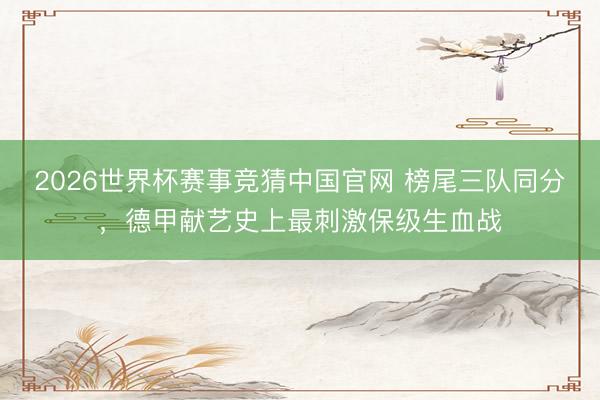 2026世界杯赛事竞猜中国官网 榜尾三队同分，德甲献艺史上最刺激保级生血战