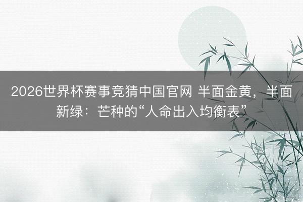 2026世界杯赛事竞猜中国官网 半面金黄，半面新绿：芒种的“人命出入均衡表”